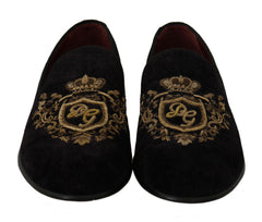 Dolce & Gabbana Loafers Black Velvet Gold Crown -   -  Dolce & Gabbana.