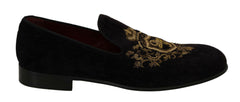 Dolce & Gabbana Loafers Black Velvet Gold Crown -   -  Dolce & Gabbana.