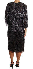 Dolce & Gabbana Black Sequined Long Sleeve Shift Midi Dress -   -  Dolce & Gabbana.