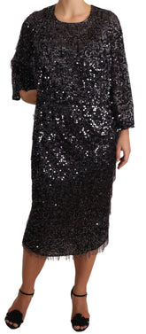 Dolce & Gabbana Black Sequined Long Sleeve Shift Midi Dress -   -  Dolce & Gabbana.