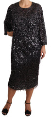 Dolce & Gabbana Black Sequined Long Sleeve Shift Midi Dress -   -  Dolce & Gabbana.