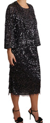 Dolce & Gabbana Black Sequined Long Sleeve Shift Midi Dress -   -  Dolce & Gabbana.