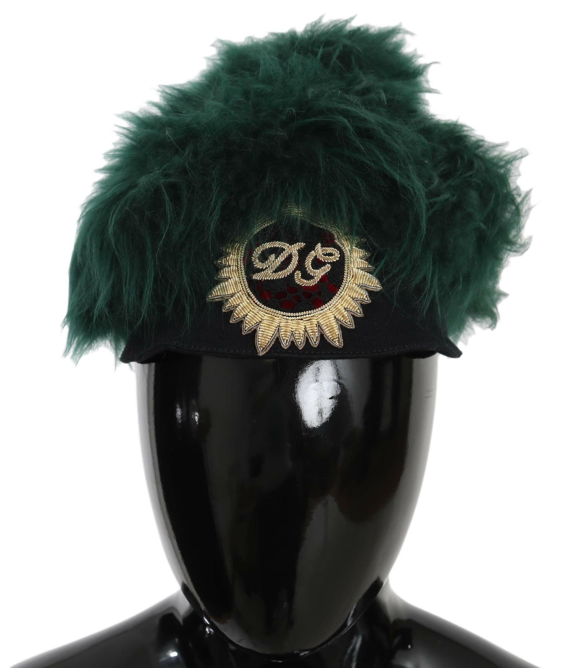 Dolce & Gabbana Green Fur DG Logo Embroidered Cloche Hat -   -  Dolce & Gabbana.