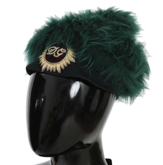 Dolce & Gabbana Green Fur DG Logo Embroidered Cloche Hat -   -  Dolce & Gabbana.