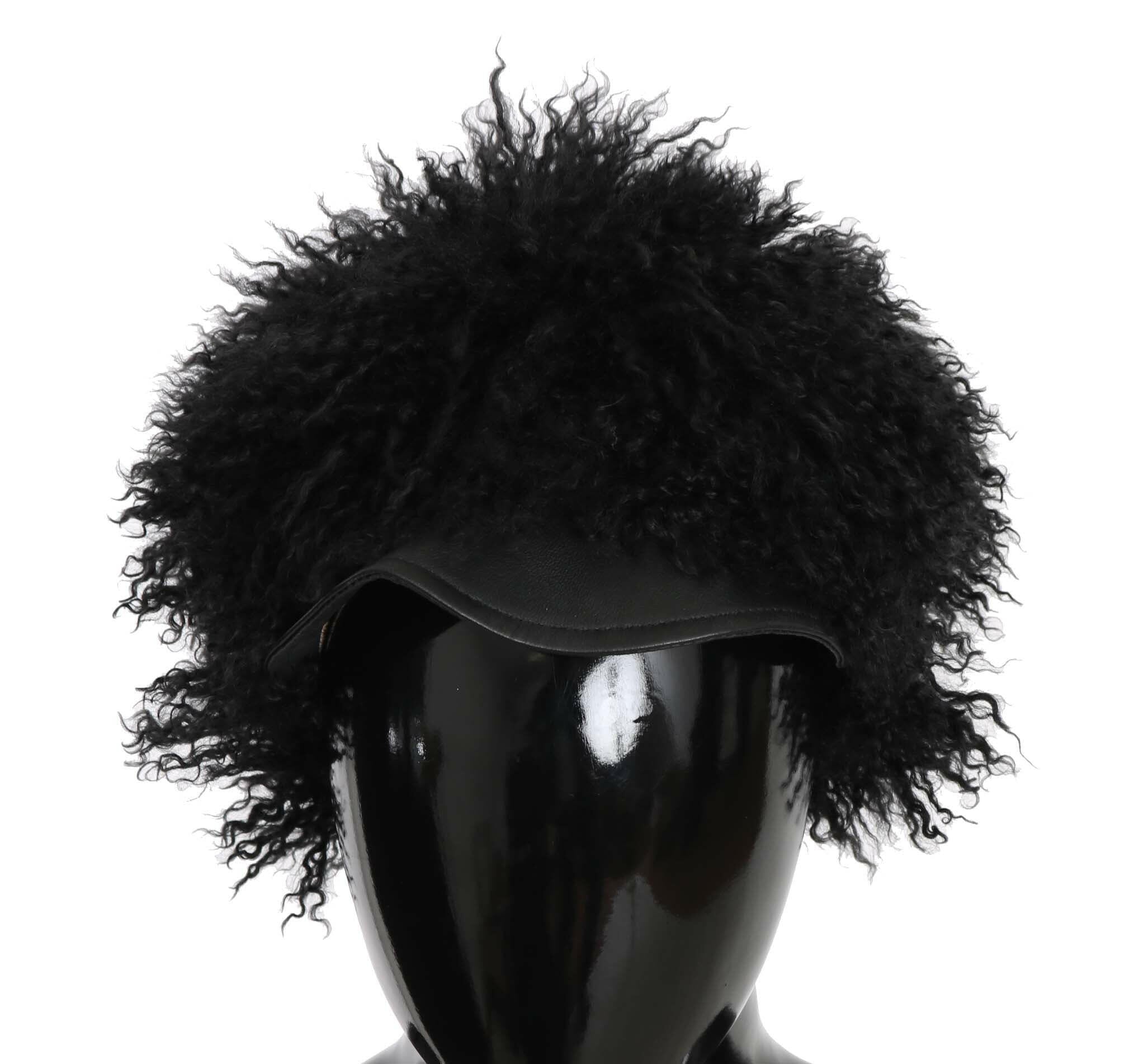 Dolce & Gabbana Black Tibet Lamb Fur Leather Gatsby Hat -   -  Dolce & Gabbana.