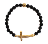 Nialaya Agate Stone Gold CZ Cross 925 Silver Bracelet -   -  Nialaya.