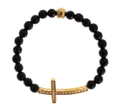 Nialaya Agate Stone Gold CZ Cross 925 Silver Bracelet -   -  Nialaya.