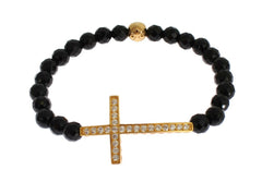 Nialaya Agate Stone Gold CZ Cross 925 Silver Bracelet -   -  Nialaya.