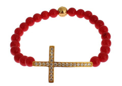 Nialaya Red Coral Gold CZ Cross 925 Silver Bracelet -   -  Nialaya.