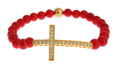 Nialaya Red Coral Gold CZ Cross 925 Silver Bracelet -   -  Nialaya.