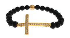 Nialaya Matte Onyx Stone Gold CZ Cross 925 Silver Bracelet -   -  Nialaya.
