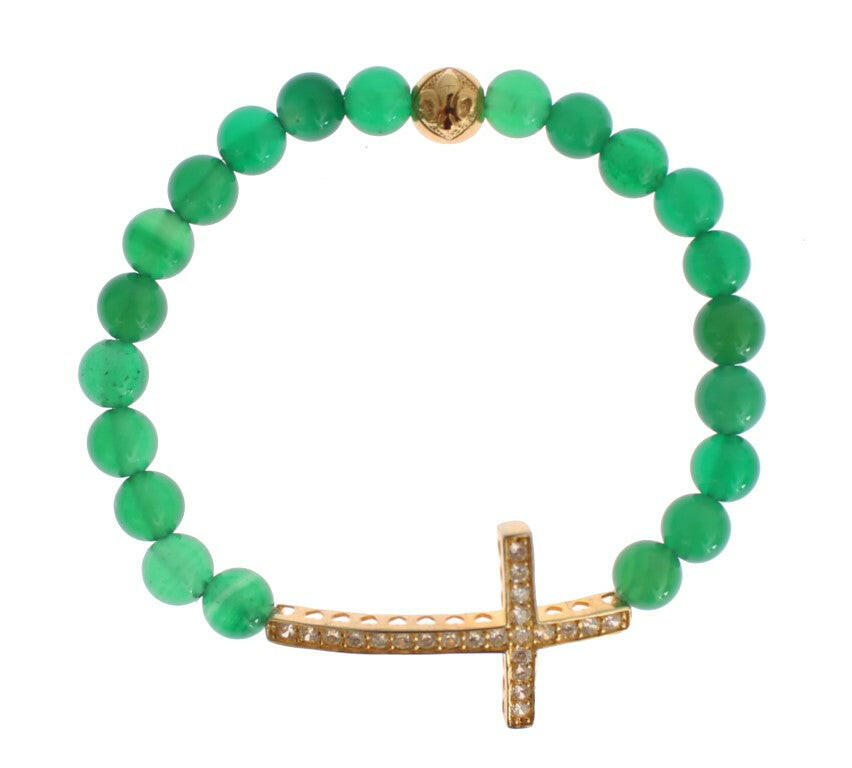 Nialaya Jade Stone Gold CZ Cross 925 Silver Bracelet -   -  Nialaya.