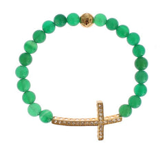 Nialaya Jade Stone Gold CZ Cross 925 Silver Bracelet -   -  Nialaya.