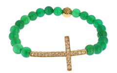 Nialaya Jade Stone Gold CZ Cross 925 Silver Bracelet -   -  Nialaya.