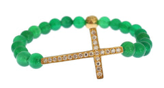 Nialaya Jade Stone Gold CZ Cross 925 Silver Bracelet -   -  Nialaya.