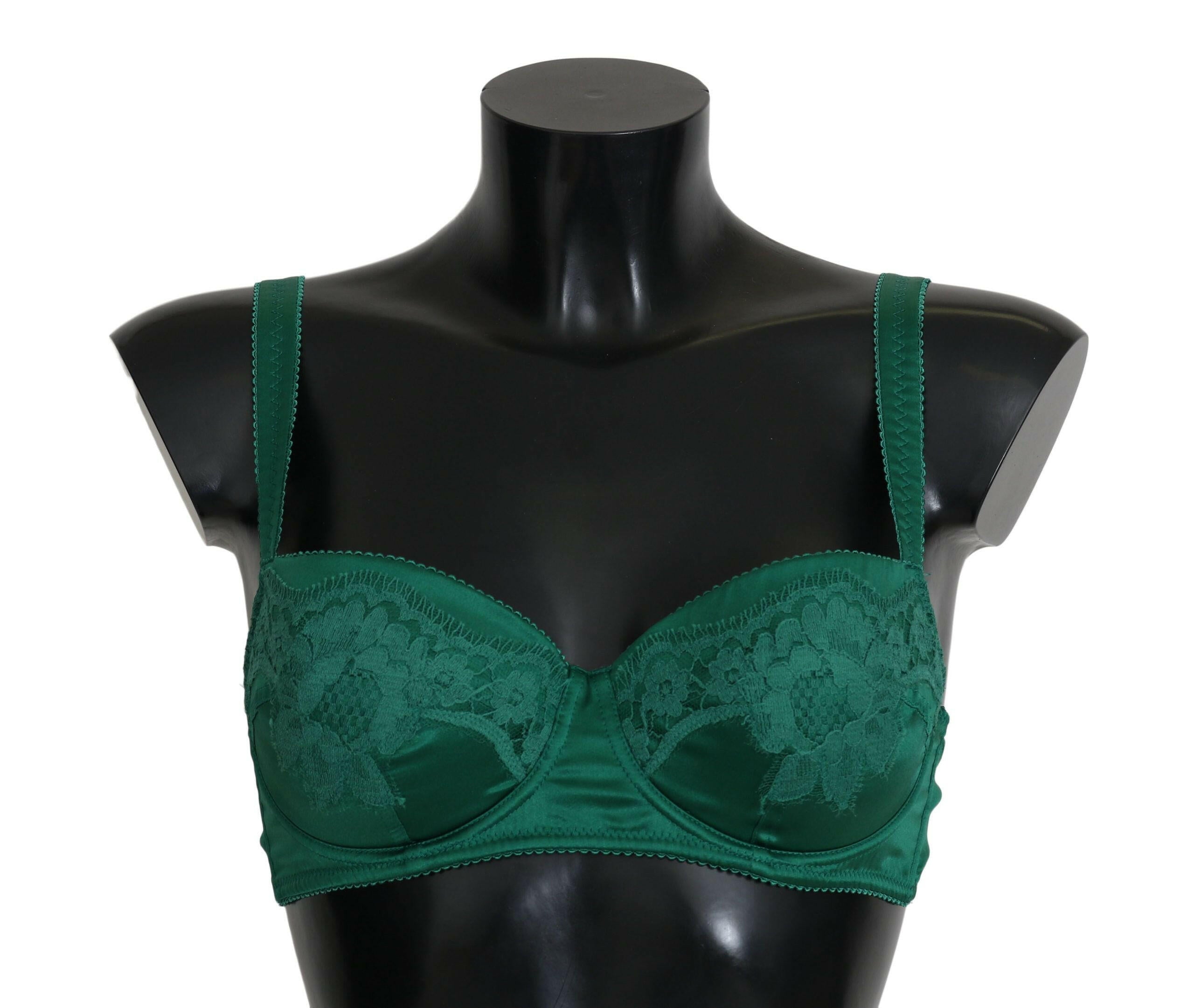Dolce & Gabbana Green Silk Stretch Floral Lace Bra Underwear -   -  Dolce & Gabbana.