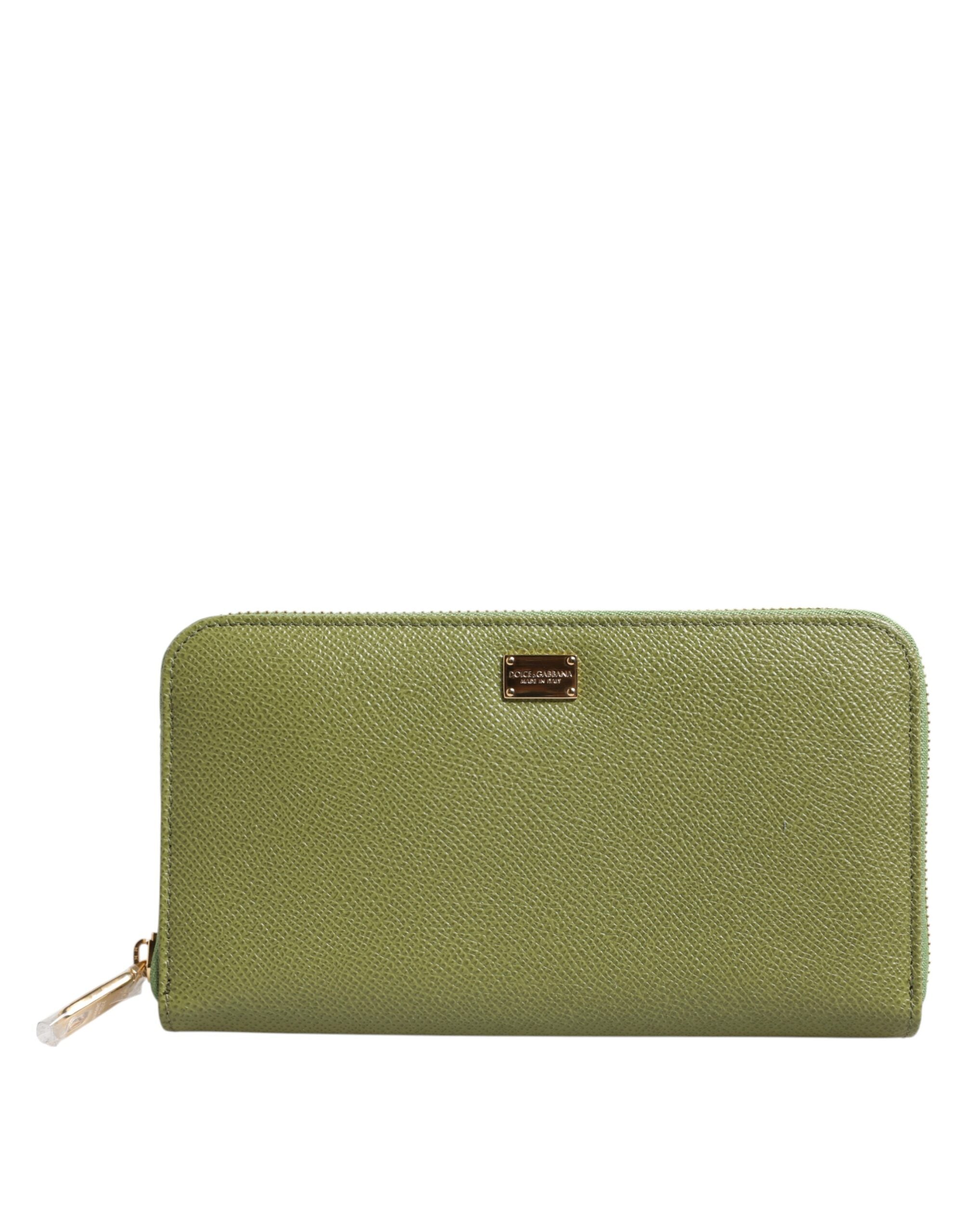 Dolce & Gabbana Green Leather Logo Plaque Zip Around Continenta Wallet - - Dolce & Gabbana.