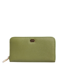 Dolce & Gabbana Green Leather Logo Plaque Zip Around Continenta Wallet - - Dolce & Gabbana.