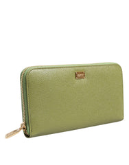 Dolce & Gabbana Green Leather Logo Plaque Zip Around Continenta Wallet - - Dolce & Gabbana.