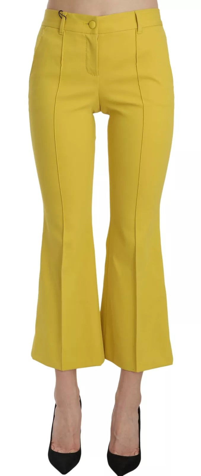 Dolce & Gabbana Yellow Flared Bootcut Capri Cotton Pants - - Dolce & Gabbana.