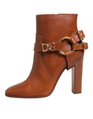 Dolce & Gabbana Brown Leather DG Logo Buckle Ankle Boots Shoes - - Dolce & Gabbana.