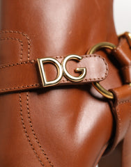 Dolce & Gabbana Brown Leather DG Logo Buckle Ankle Boots Shoes - - Dolce & Gabbana.