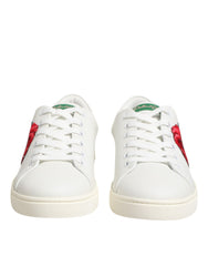 Dolce & Gabbana White Leather Rose Embroidery Low-Top Shoes - - Dolce & Gabbana.