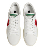Dolce & Gabbana White Leather Rose Embroidery Low-Top Shoes - - Dolce & Gabbana.