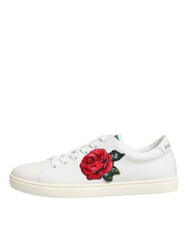 Dolce & Gabbana White Leather Rose Embroidery Low-Top Shoes - - Dolce & Gabbana.