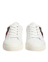 Dolce & Gabbana White Leather Sacre Heart Patch Sneakers Shoes - - Dolce & Gabbana.