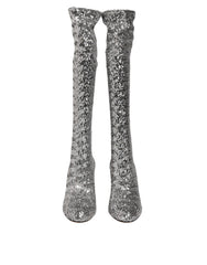 Dolce & Gabbana Shoes Silver Sequins Glitter High Heel Boot Shoes - - Dolce & Gabbana.