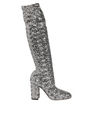 Dolce & Gabbana Shoes Silver Sequins Glitter High Heel Boot Shoes - - Dolce & Gabbana.