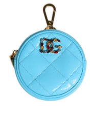 Dolce & Gabbana Azure Blue Leather Round Coin Purse Keychain Crystal Logo Wallet - - Dolce & Gabbana.
