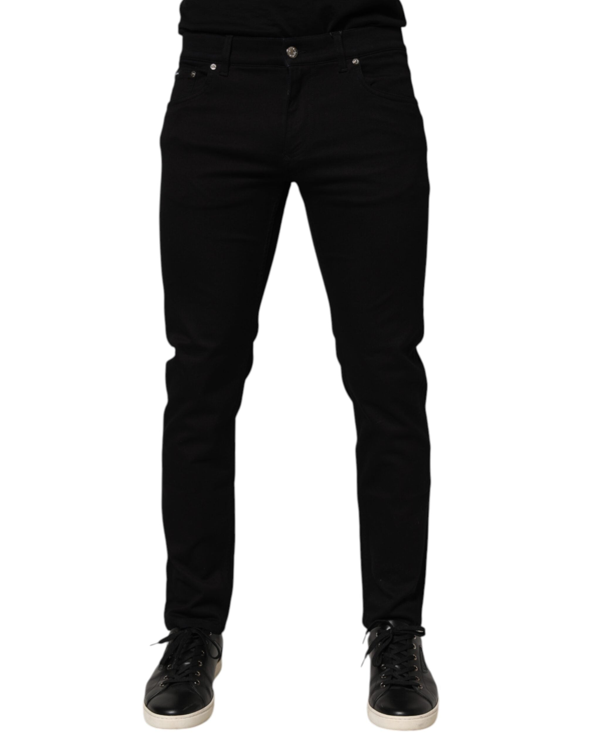 Dolce & Gabbana Black Cotton Blend Skinny Men Trouser Pants - - Dolce & Gabbana.