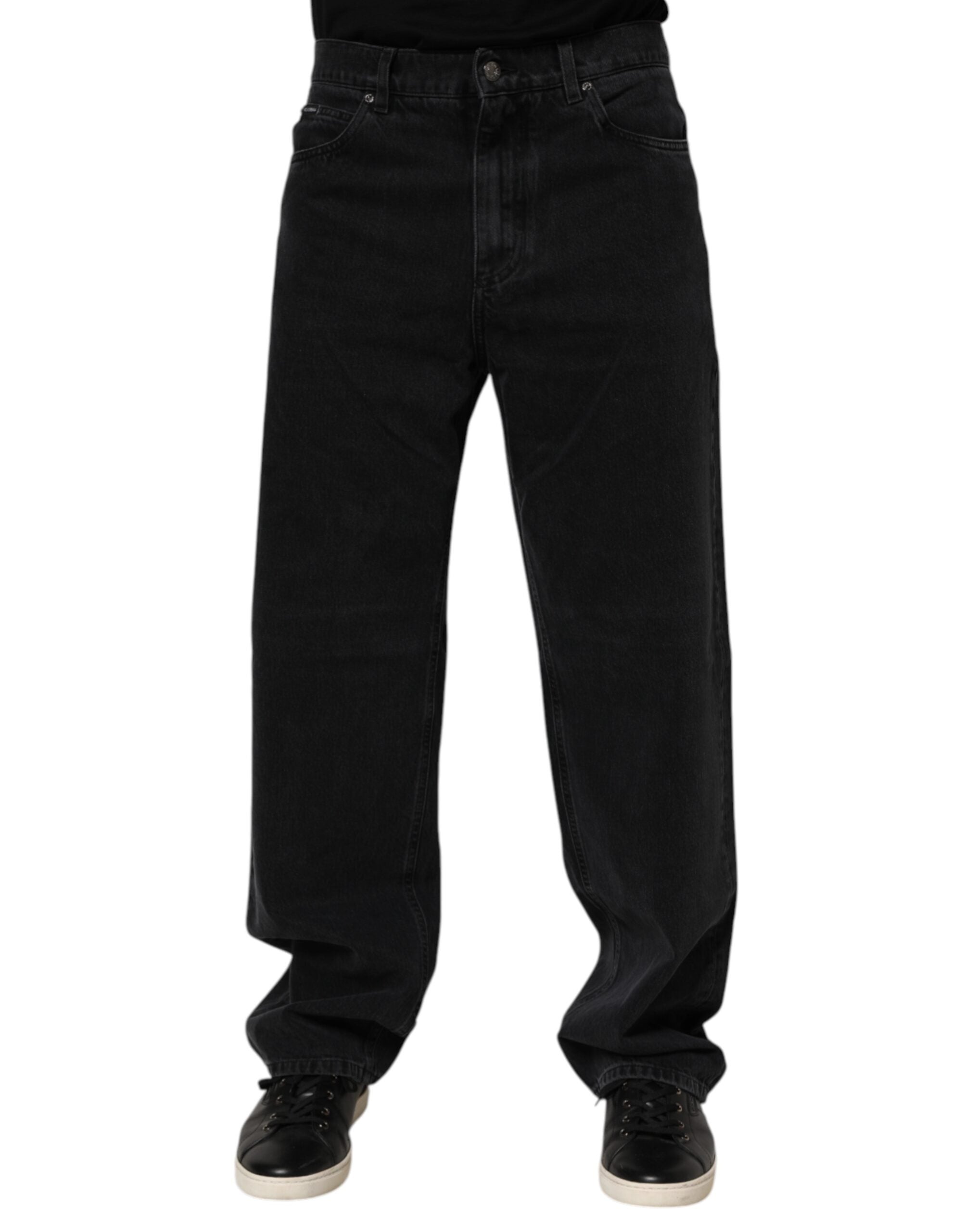 Dolce & Gabbana Black Cotton Logo Men Mid Waist Denim Jeans - - Dolce & Gabbana.