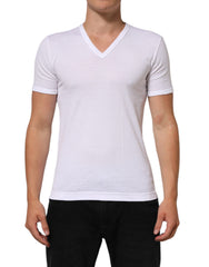 Dolce & Gabbana White Cotton V-Neck Short Sleeves T-shirt - - Dolce & Gabbana.