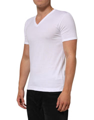 Dolce & Gabbana White Cotton V-Neck Short Sleeves T-shirt - - Dolce & Gabbana.