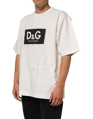 Dolce & Gabbana White Logo Print Cotton Crew Neck Men T-shirt - - Dolce & Gabbana.