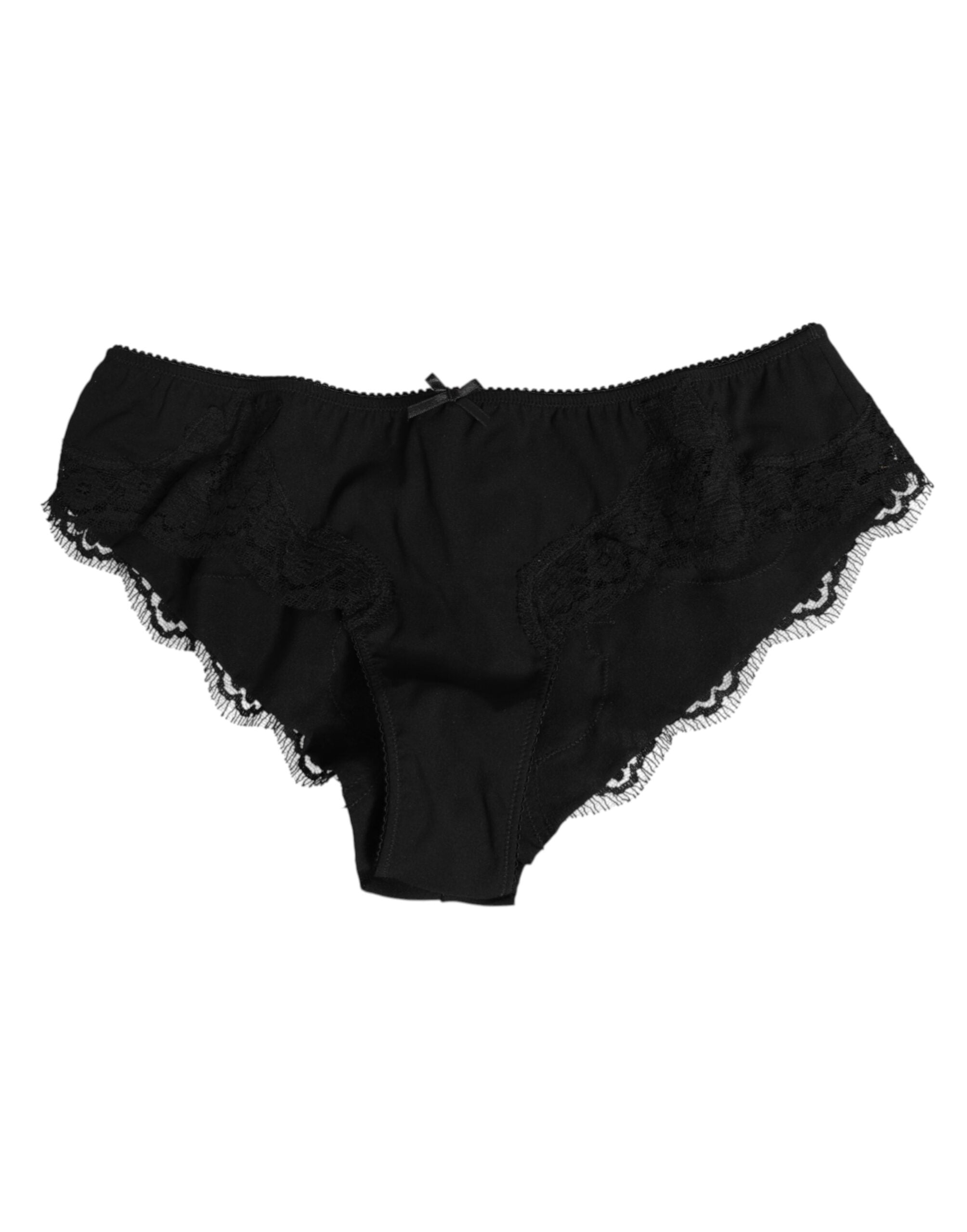 Dolce & Gabbana Black Silk Satin Floral Lace Panty Brief Underwear - - Dolce & Gabbana.