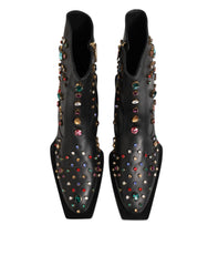 Dolce & Gabbana Black Crystal Embellished Men Short Boots Shoes