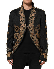 Dolce & Gabbana Black Brocade Embroidery Men Coat Jacket
