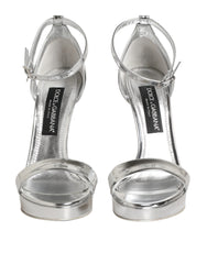 Dolce & Gabbana Silver Leather Platform Keira Sandals Shoes