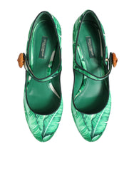 Dolce & Gabbana Green Silk MARY JANES Leaf Sandals Shoes