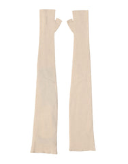 Beige Wool Fingerless Elbow Length Women Gloves