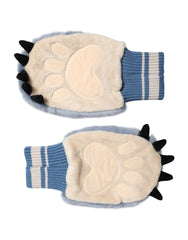 Blue Acrylic Knitted Fur Wrist Mitten Gloves