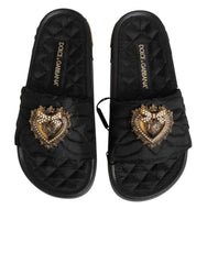 Black Devotion MatelassΓ© Leather Slides Shoes