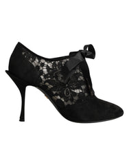 Black Floral High Heels LACE-UPS Pumps Shoes