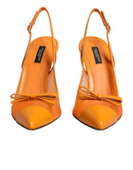 Orange Leather Mesh Heels Slingback Shoes