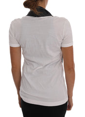 White Cotton Black Silk Scarf Top T-shirt