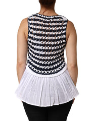 Dondup White Black Knitted Round Neck Sleeveless Tank Top
